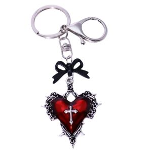 Gothic Sacred Heart Keychain Charm Cross Bow Bag Charm Y2K Emo Aesthetic